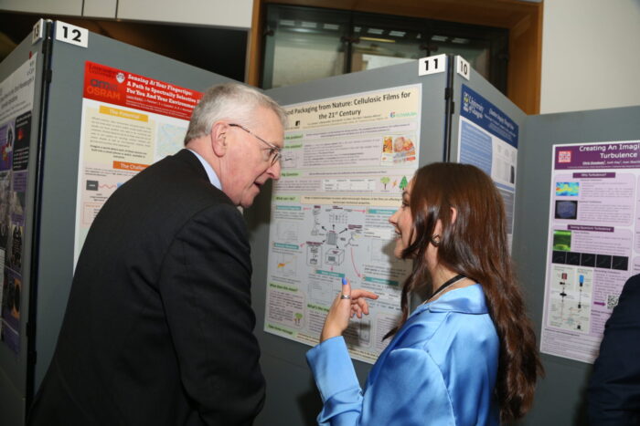 Alex Gresty, right, showing her award winning work to Hilary Benn MP, during the STEM For Britain Awards.